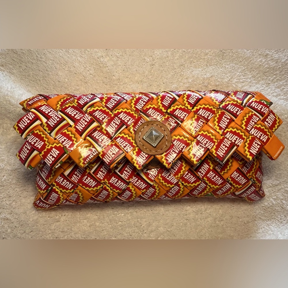 Handmade Candy Wrapper Clutch. 9x4x1.5”